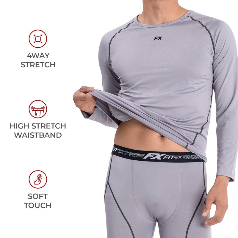 FITEXTREME MAXHEAT Mens Thermal Underwear Long Johns Set with Fleece Lined LightGrey XL - Image 3